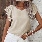 Petal-Sleeve Round-Neck Relaxed Top