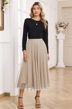 Tulle Overlay Flared Midi Skirt