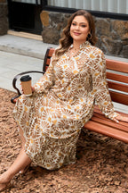 Abstract Plant Print Long-Sleeve Maxi Dress