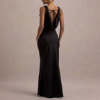 Satin Cowl-Neck Open-Back Fishtail Gown