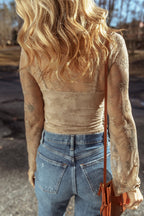 Lace and Mesh Slim-Fit Long-Sleeve Blouse