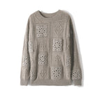 Crochet Hollow-Out Wool Crew-Neck Sweater