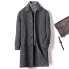 Plaid Wool Notch-Lapel Long Coat
