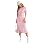Woman wearing the Modarine striped short-sleeve midi t-shirt dress