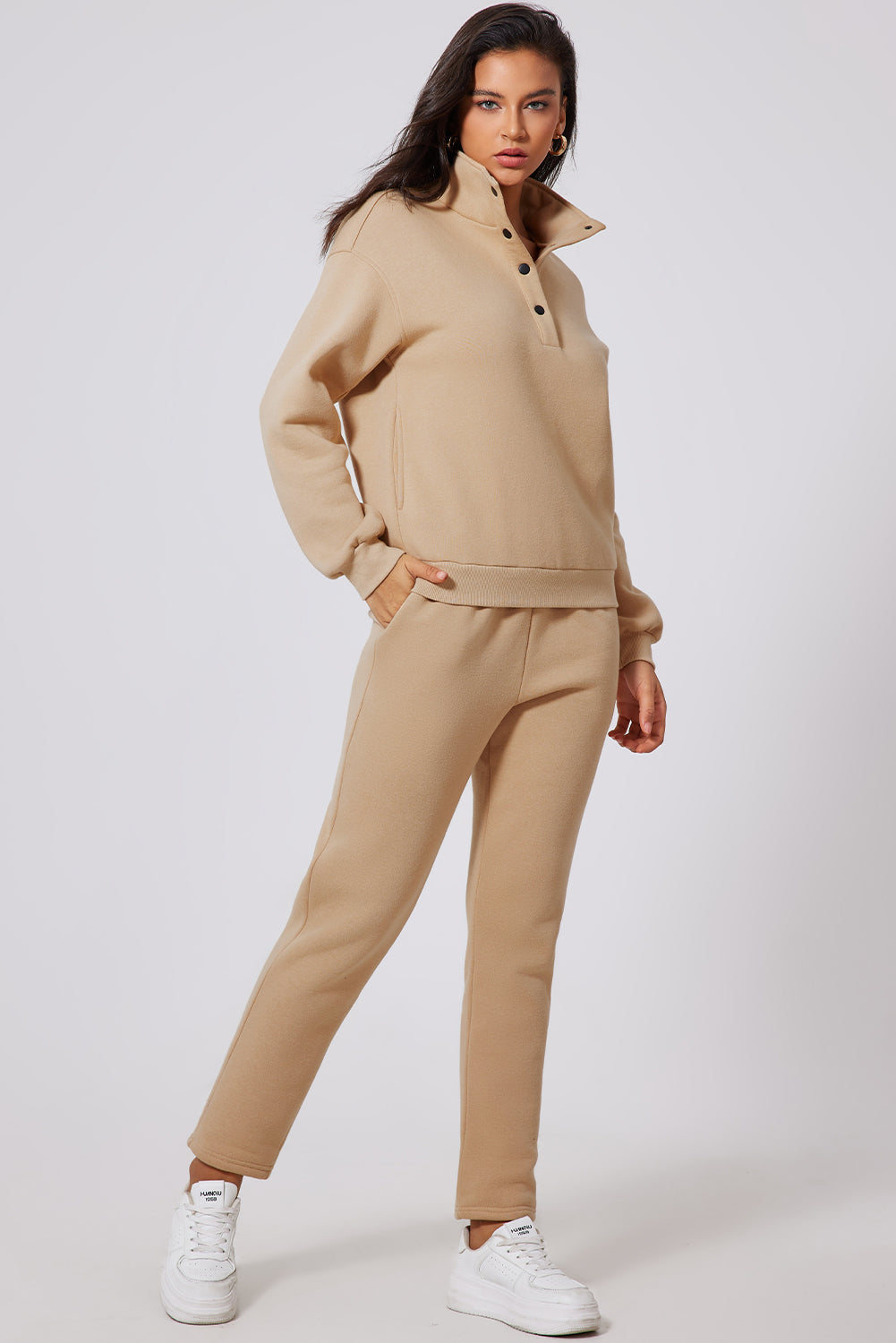 Half-Button Sweatshirt and Sweatpants Set