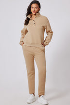 Half-Button Sweatshirt and Sweatpants Set