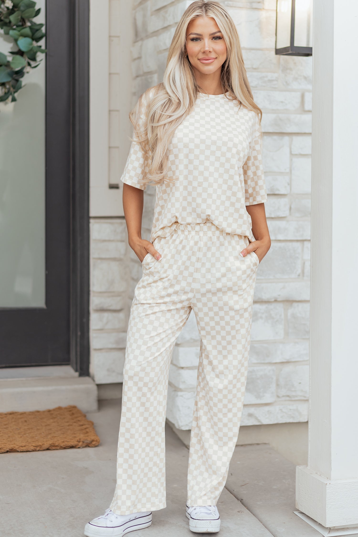 Checkered Half-Sleeve Tee and Lounge Pants Set