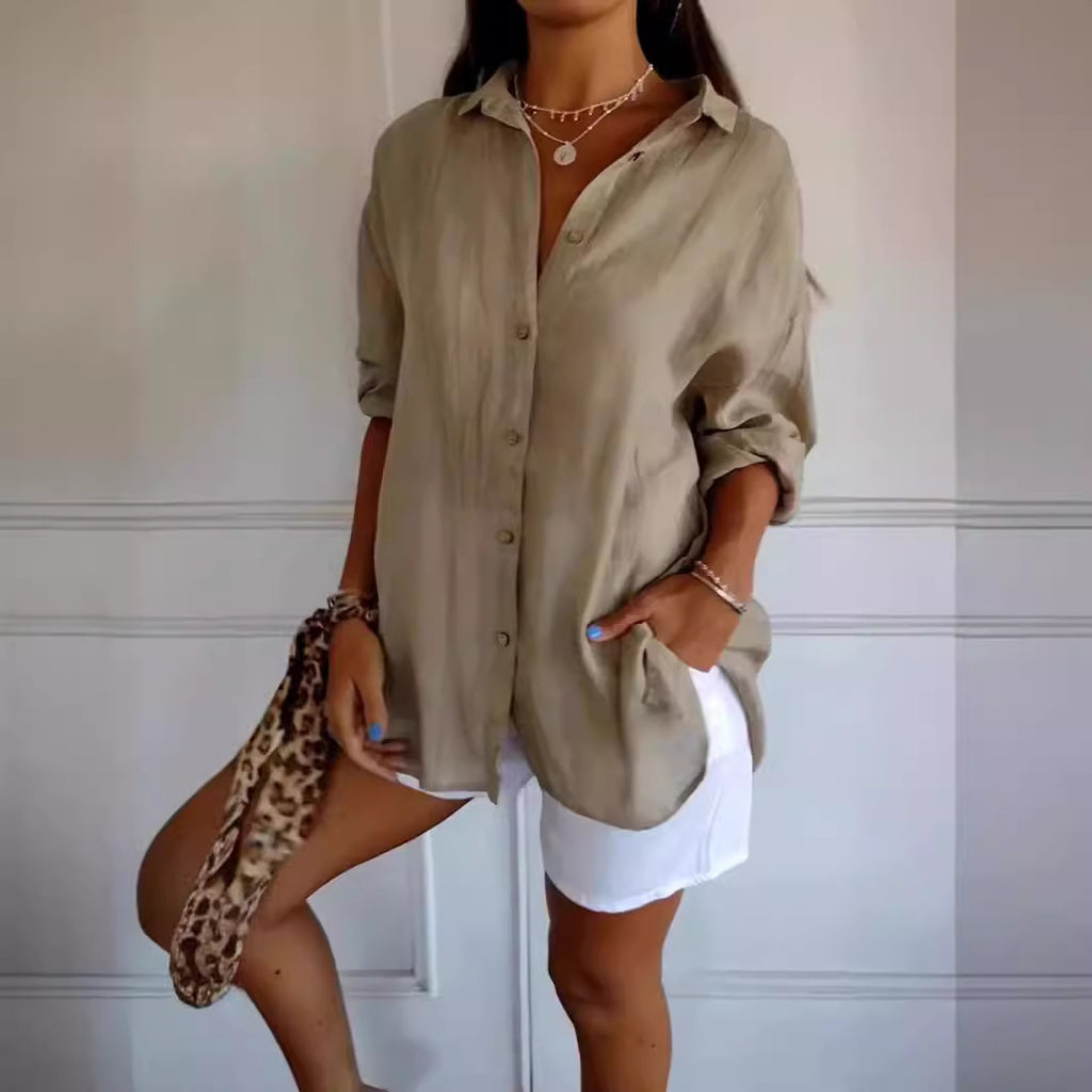 Pleated Long-Sleeve Button-Front Shirt