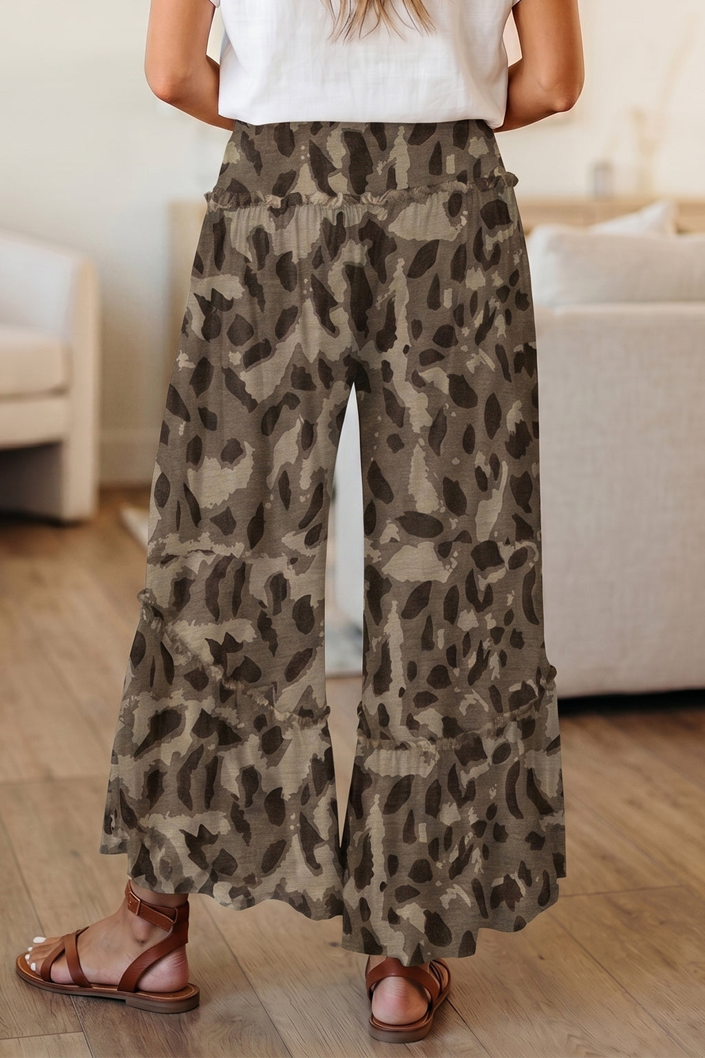 Camo Print Wide-Leg Pants