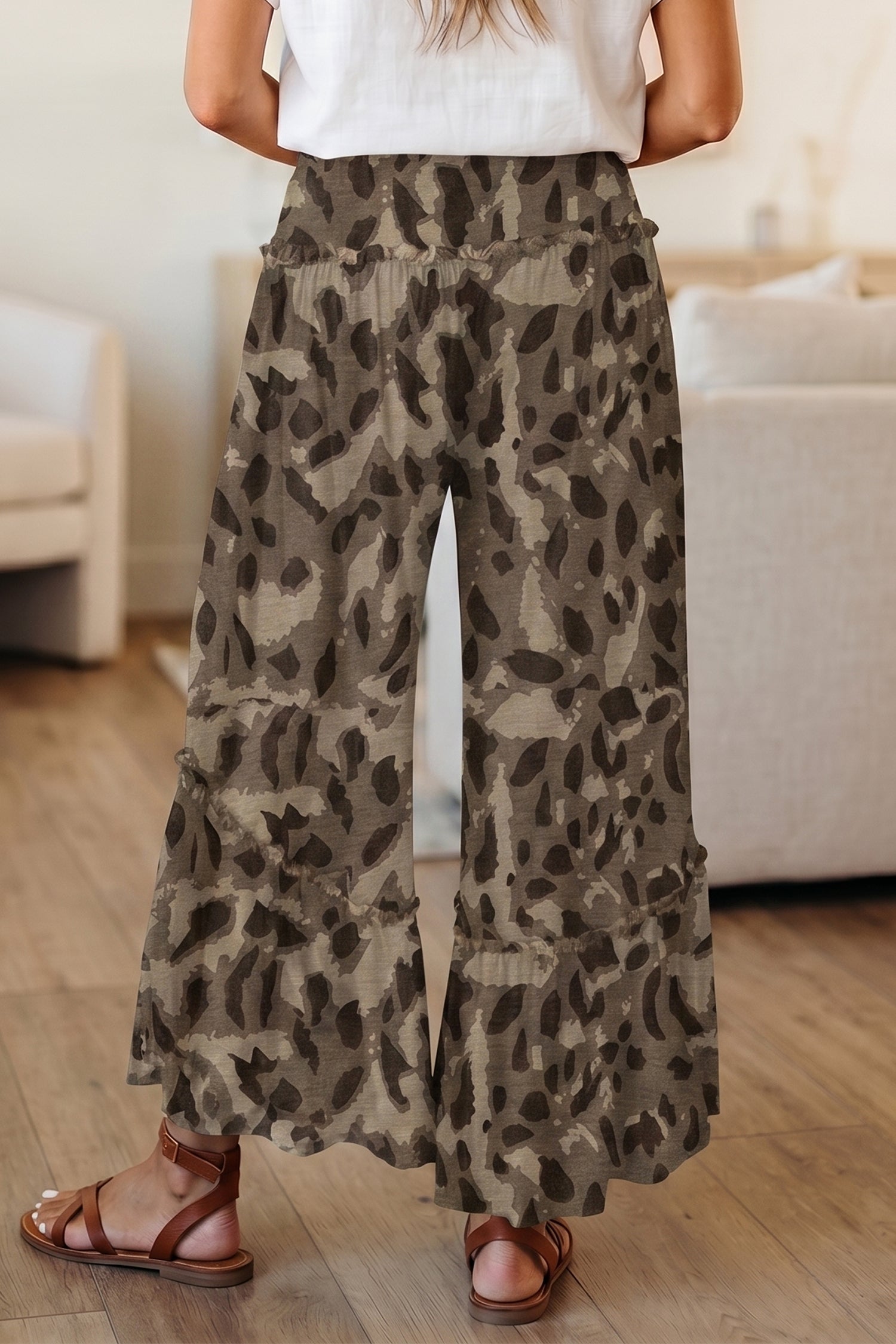 Camo Print Wide-Leg Pants
