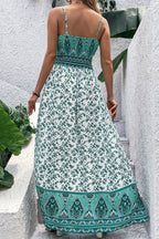 Green Floral Shirred Cami Maxi Dress