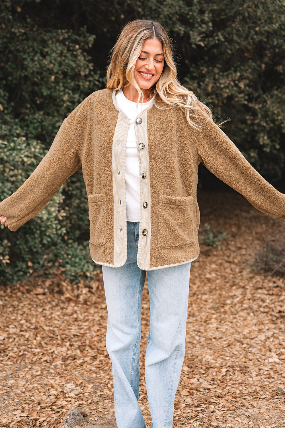 Plush Corduroy-Trim Patchwork Jacket
