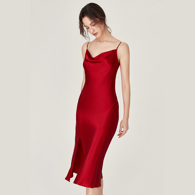 Mulberry Silk Cowl-Neck Slip Nightgown