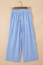 Striped Patch-Pocket Wide-Leg Ankle Pants