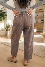 Mineral Wash Elastic-Waist Barrel Pants