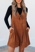 Tie V-Neck Sleeveless Corduroy Romper