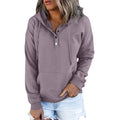 Button-Placket Drawstring Hooded Sweatshirt