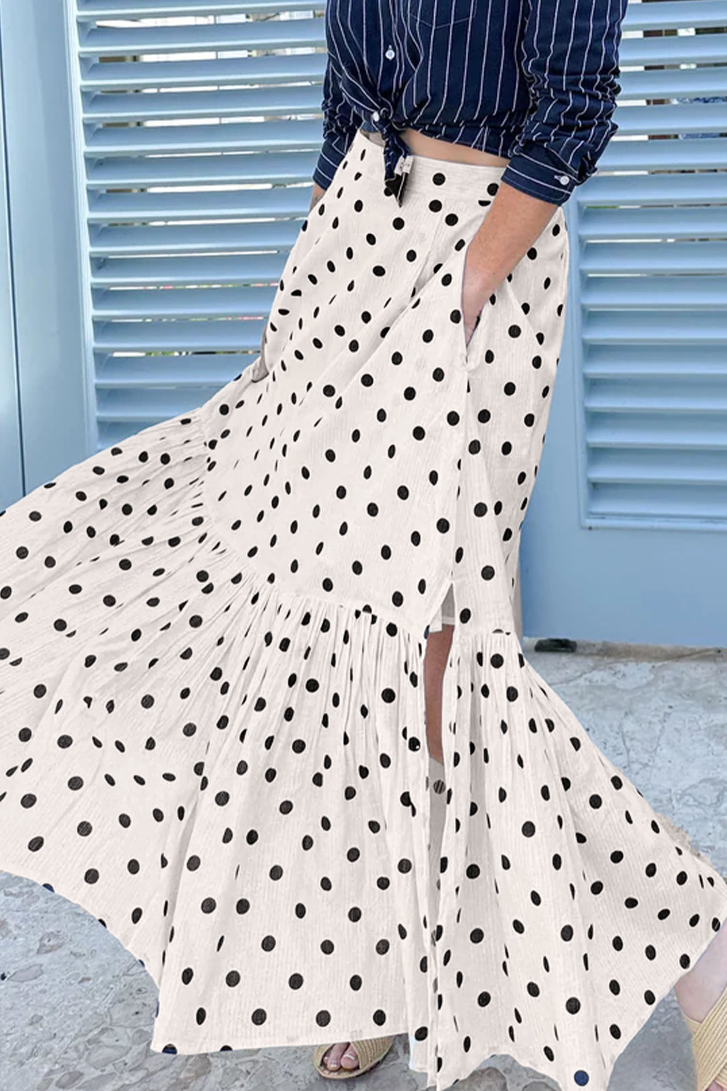 Polka Dot Split-Hem Maxi Skirt