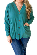 Waffle-Knit Button-Front Tunic Cardigan