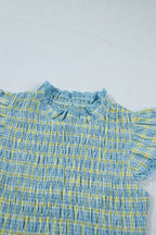 Gingham Smocked Lace-Trim Tank Top