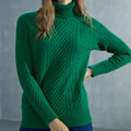 High-Neck Cable-Knit Wool Sweater