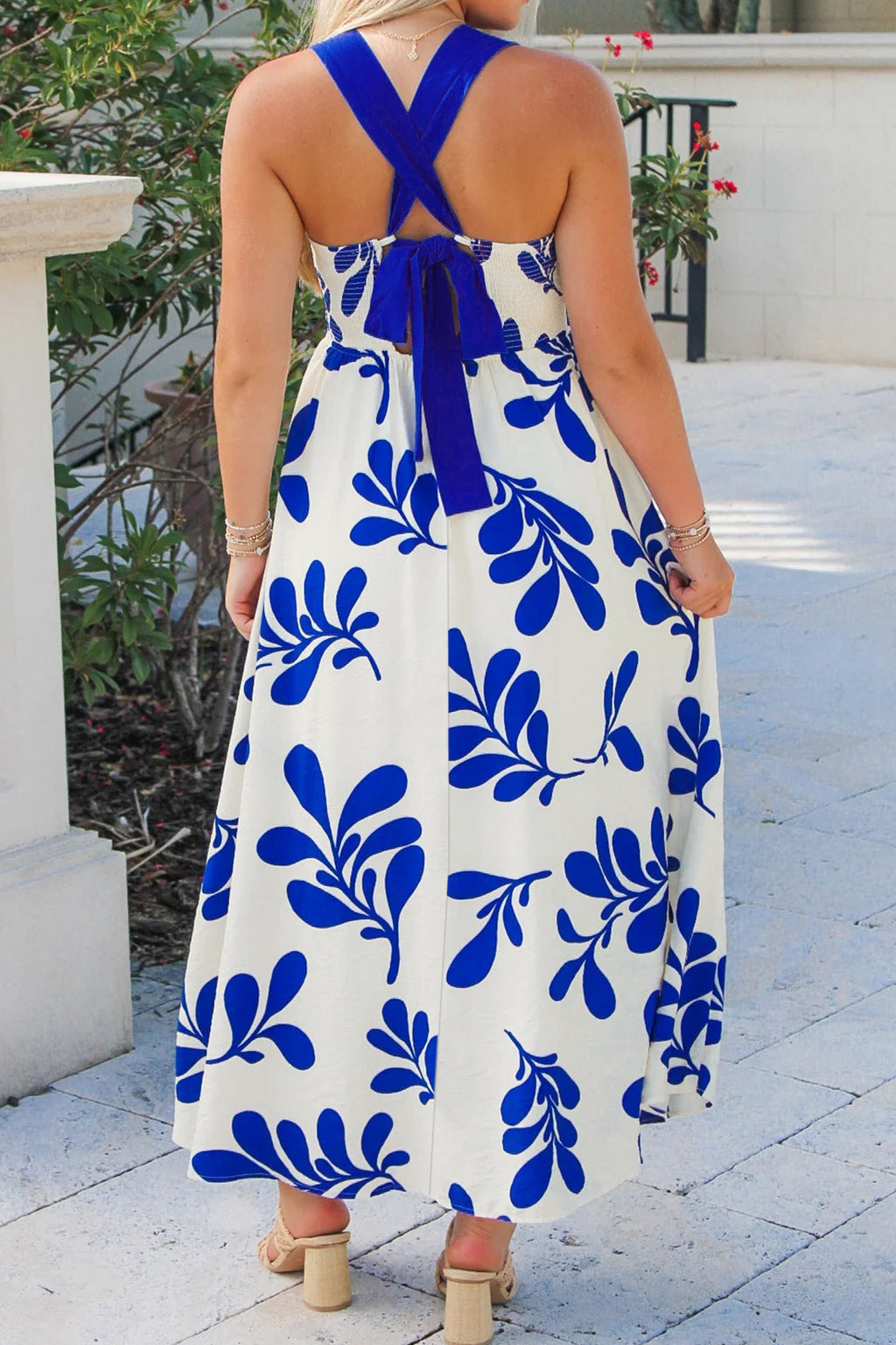 Floral Print Tie-Back Sleeveless Maxi Dress