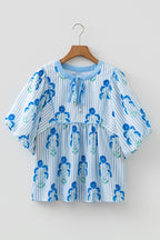 Floral Tie-Neck Puff-Sleeve Blouse