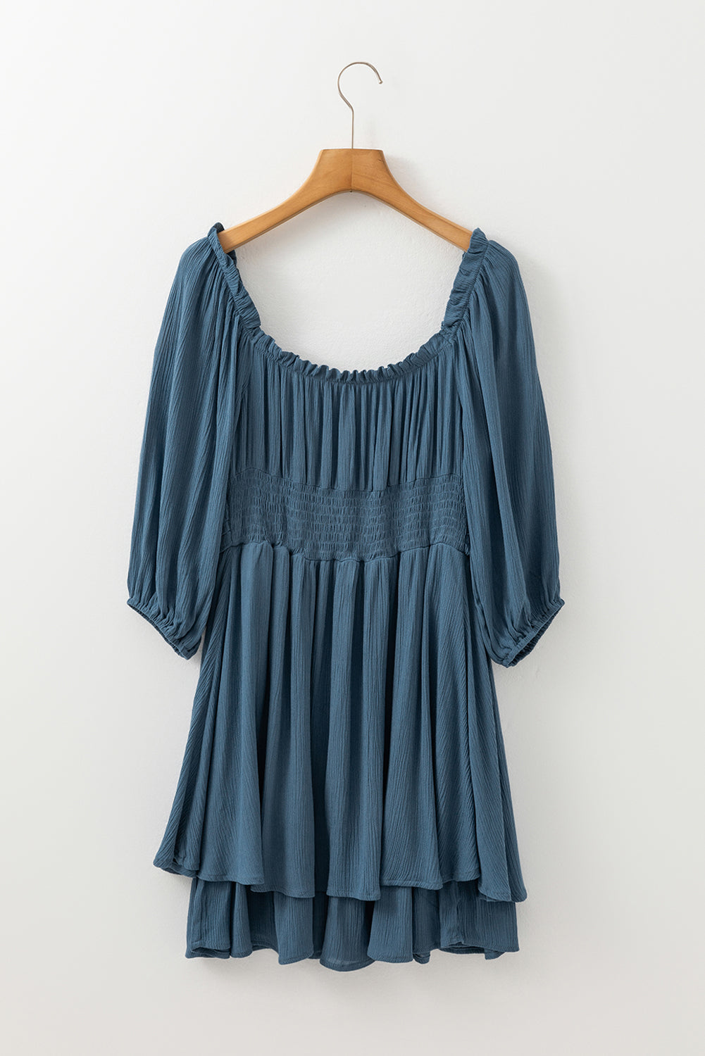Frilled-Neck Ruched Mini Dress