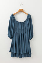 Frilled-Neck Ruched Mini Dress