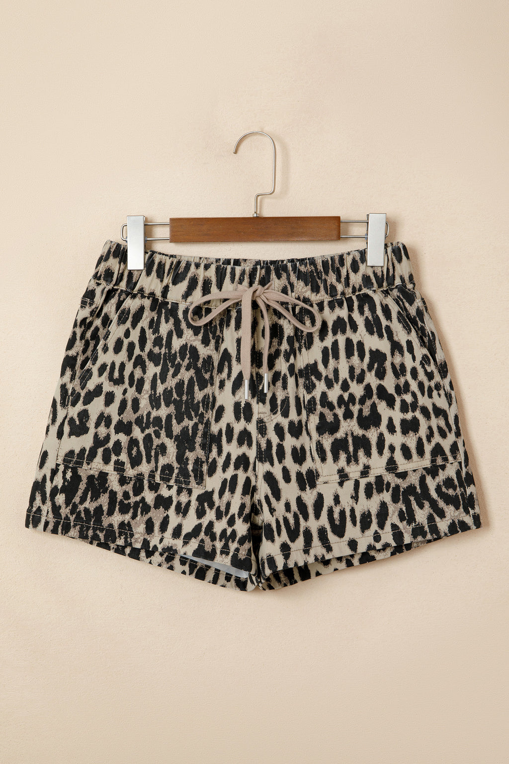 Leopard Print Lace-Up Denim Shorts