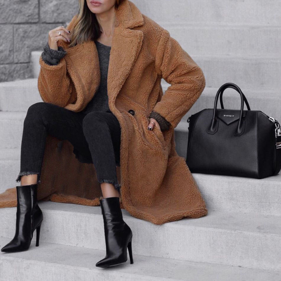 Longline Notch-Lapel Teddy Coat