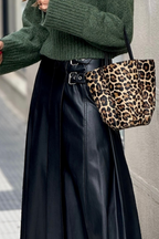Faux Leather Buckle-Detail Pleated Midi Skirt