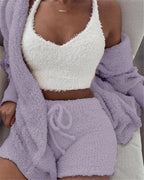 Fluffy Knit Shorts 3-Piece Pajama Set