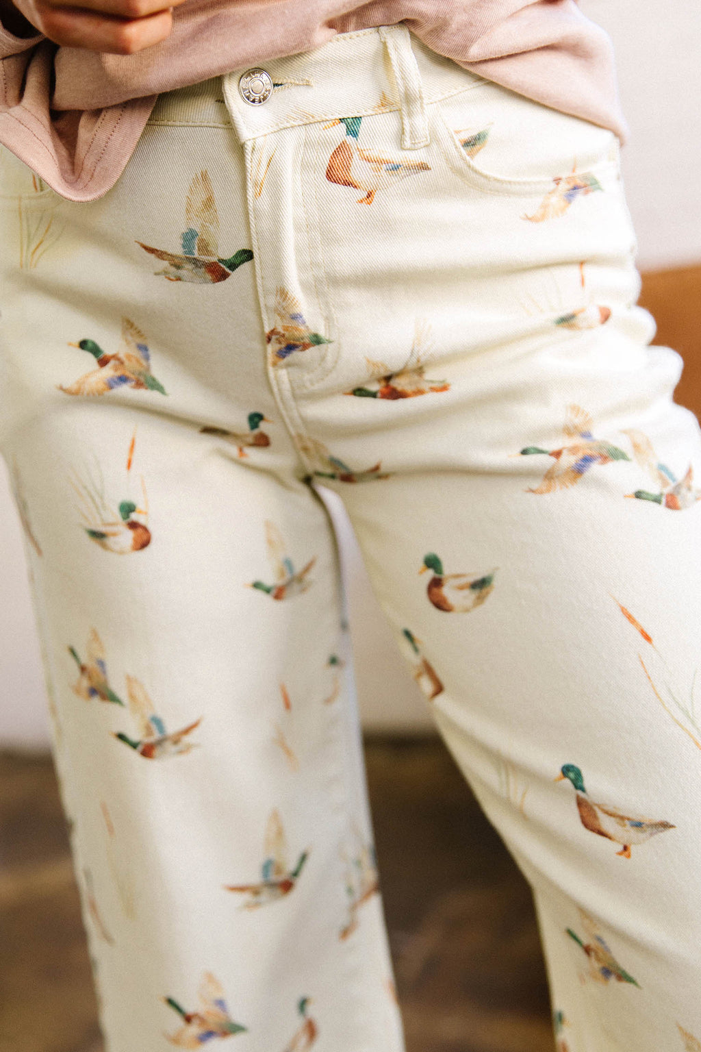 Duck-Print Cuffed-Hem Jeans