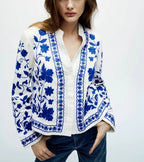 Floral Embroidered Button-Front Shirt