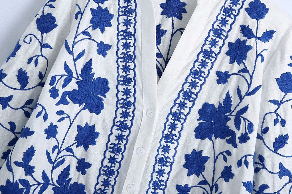 Floral Embroidered Button-Front Shirt