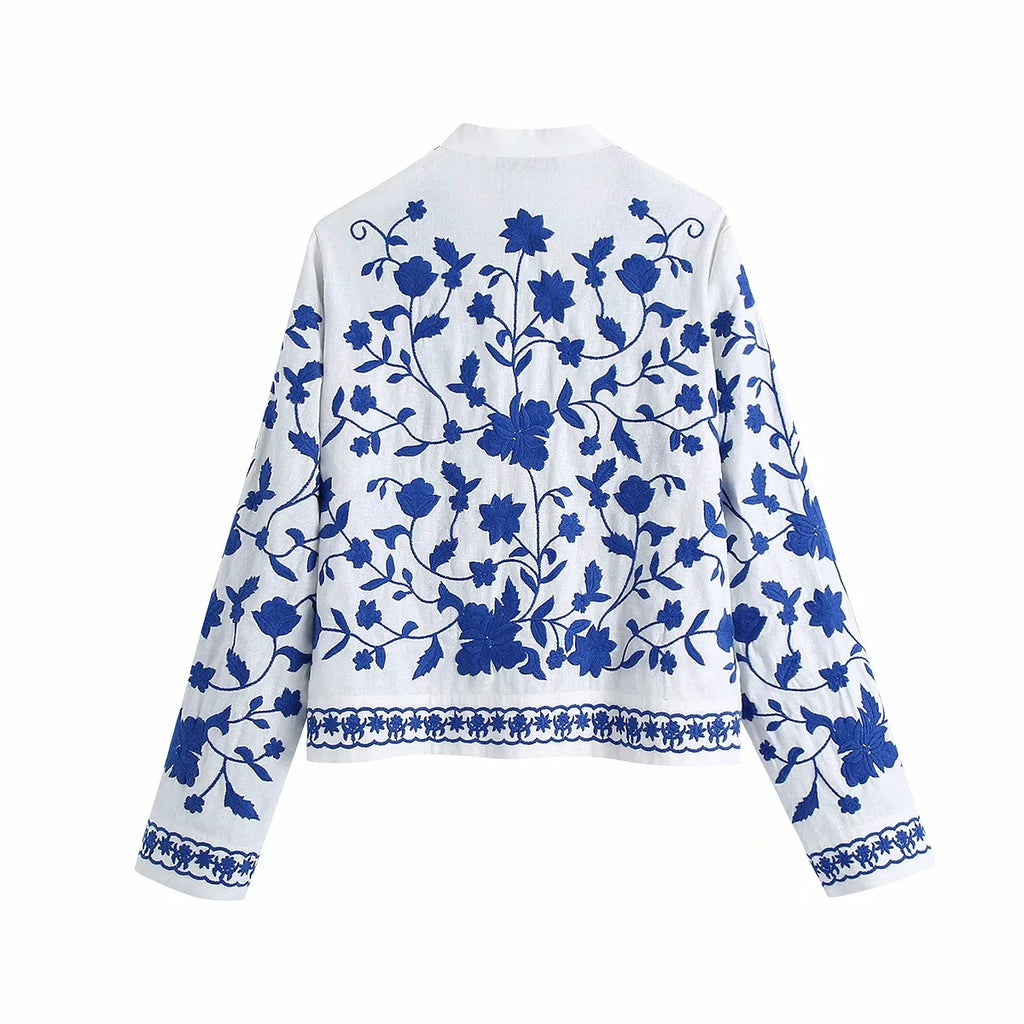 Floral Embroidered Button-Front Shirt