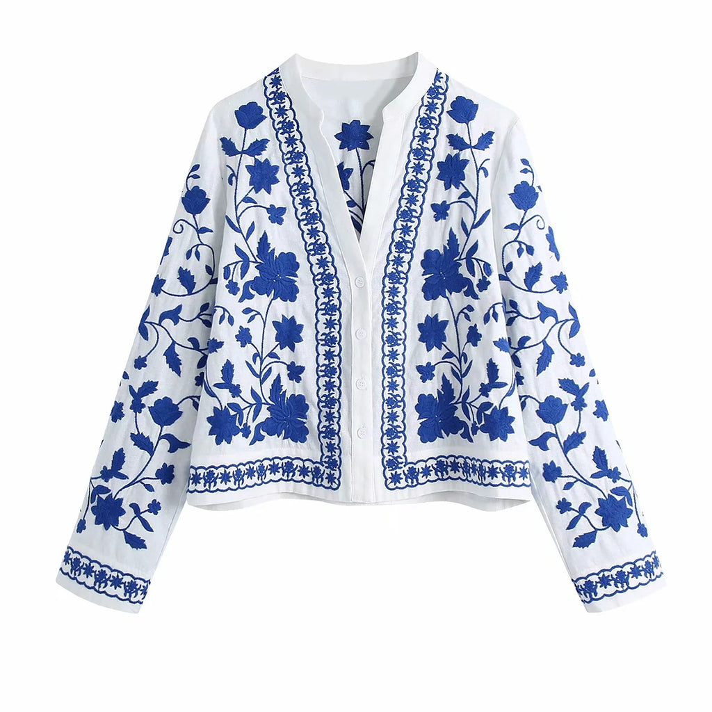 Floral Embroidered Button-Front Shirt
