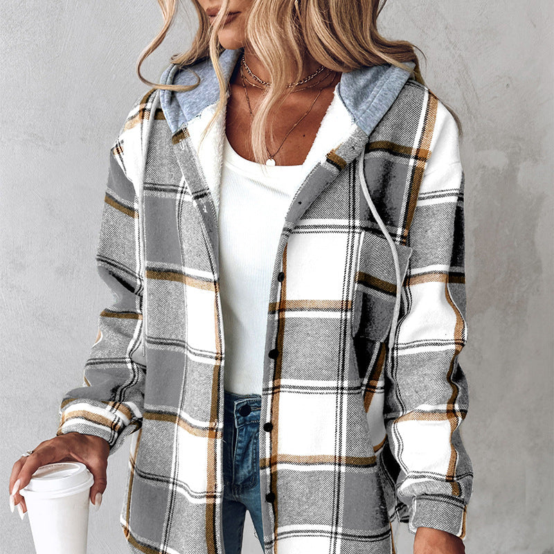 Plaid Hooded Button-Front Shirt Jacket