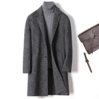 Plaid Wool Notch-Lapel Long Coat