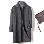 Plaid Wool Notch-Lapel Long Coat