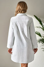 Striped Collared Long-Sleeve Beach Cover-Up