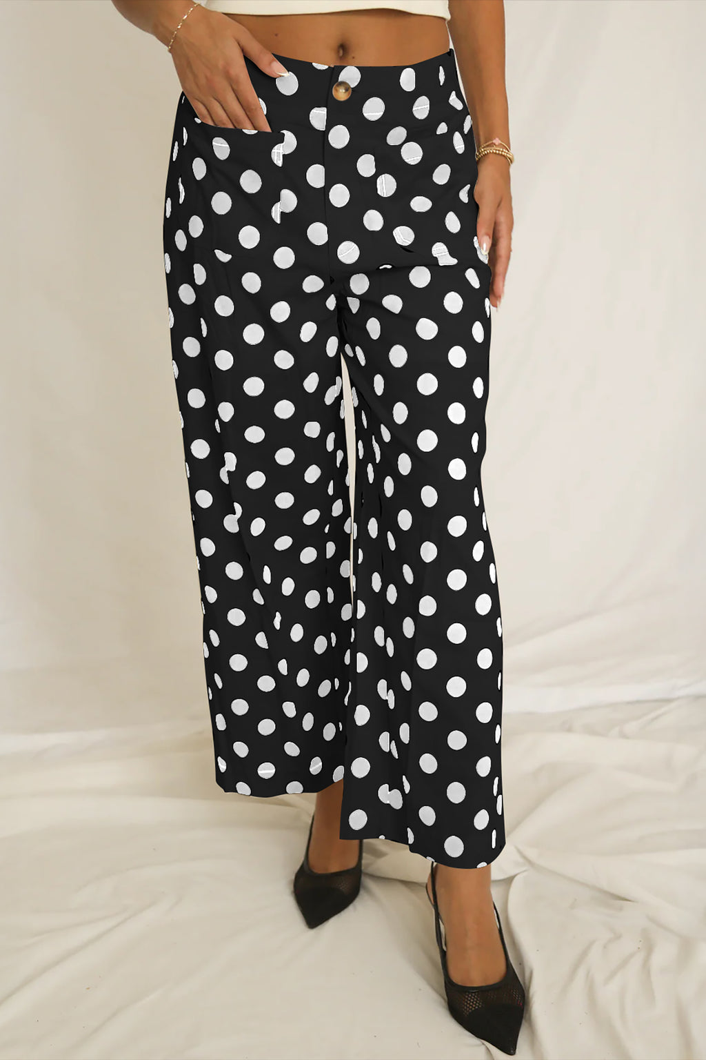 Polka Dot Mid-Rise Straight-Leg Pants