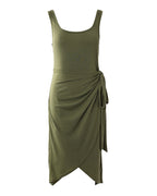 V-Neck Bandage Midi Dress with Asymmetric Hem