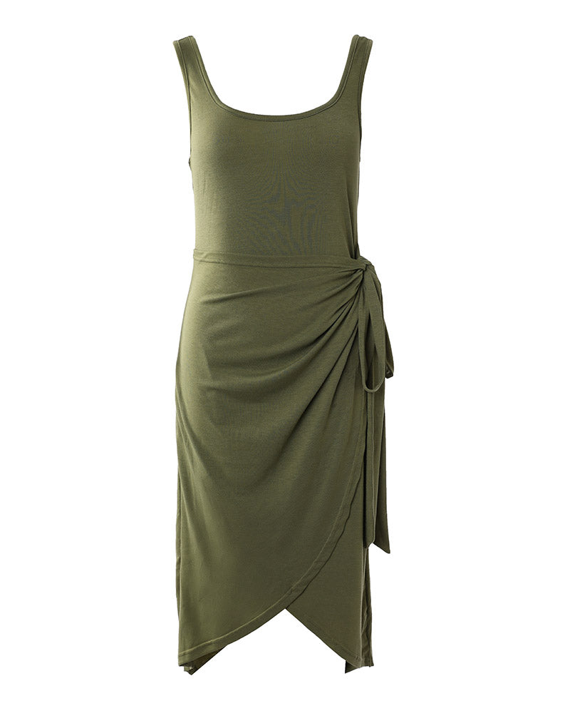 V-Neck Bandage Midi Dress with Asymmetric Hem