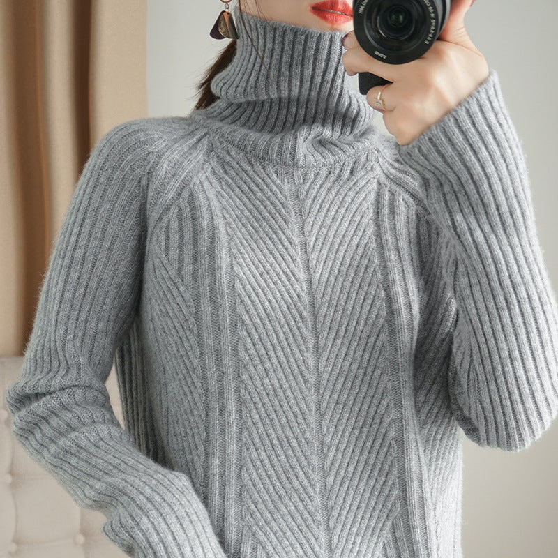 Turtleneck Wool Knit Pullover Sweater
