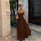 Pleated Cut-Out Halter Maxi Dress