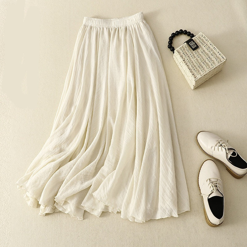 Double-Layer Ruffle Elastic-Waist Maxi Skirt