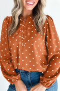 Polka Dot Half-Button V-Neck Blouse