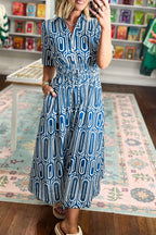 Geometric Print Drawstring Shirt Dress